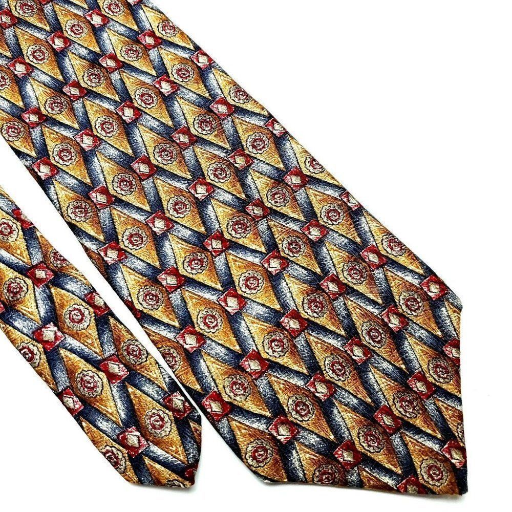 Alexander Julian Colours Silk Tie Print Wide Orange Red